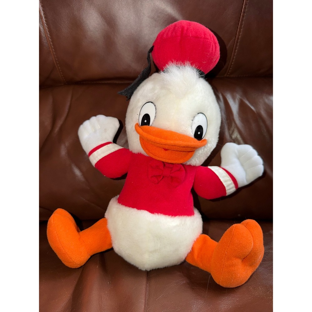 Vintage Disney Donald Duck Plush Stuffed Animal Red Shirt Beret 90s Toy